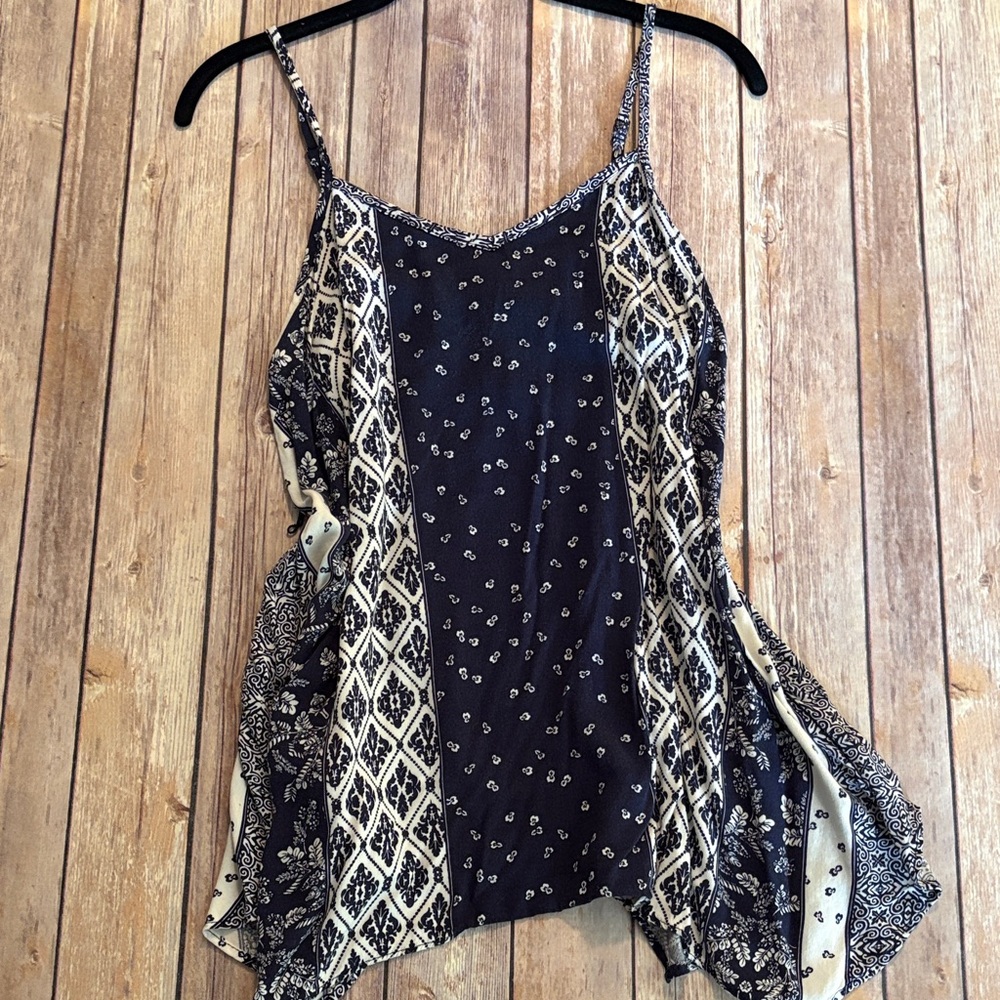 BOHO navy & white Patterned Spaghetti Strap Tank Top